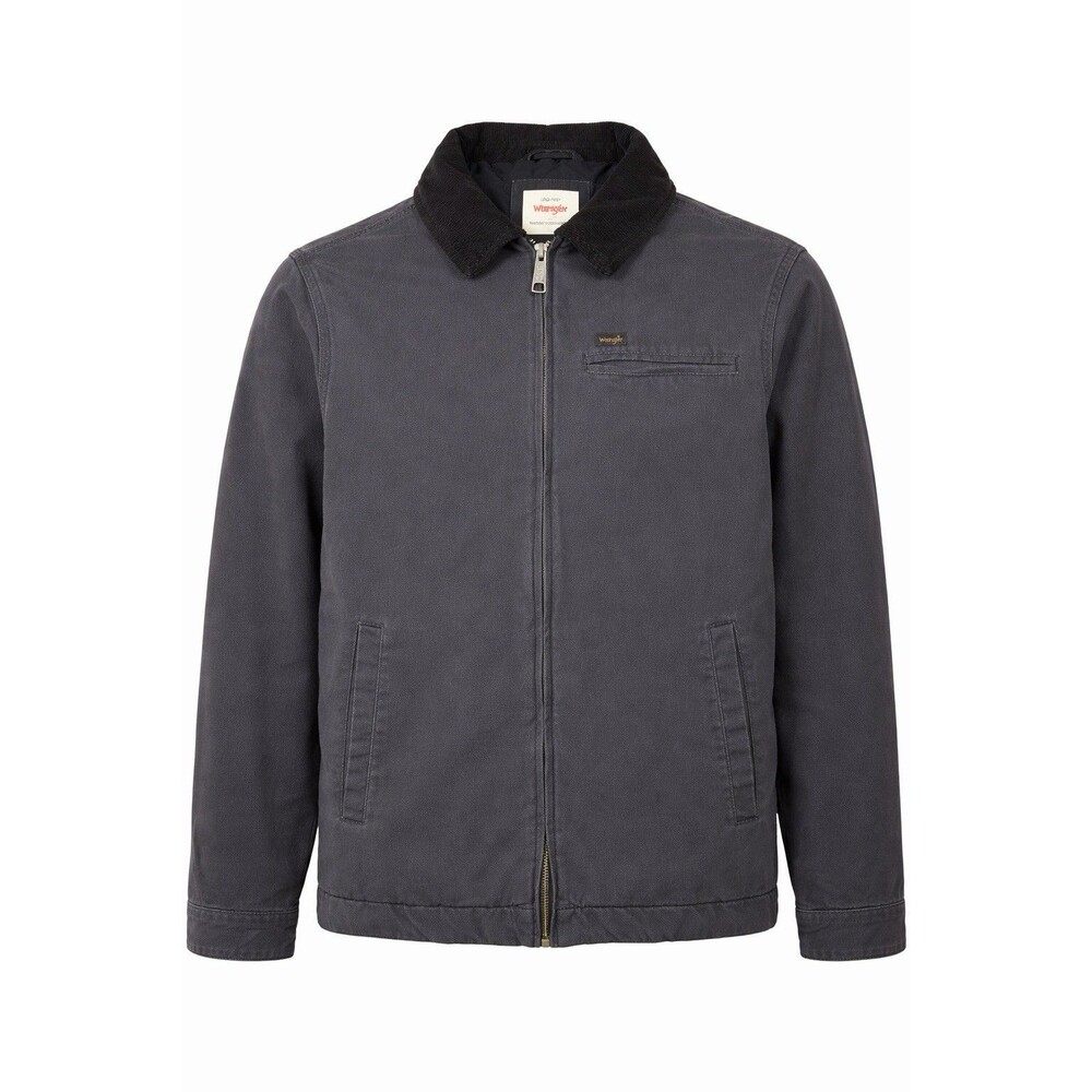 Wrangler Canvas Workwear Jacket Men M Gray Quilted Lined Corduroy Collar 1795787